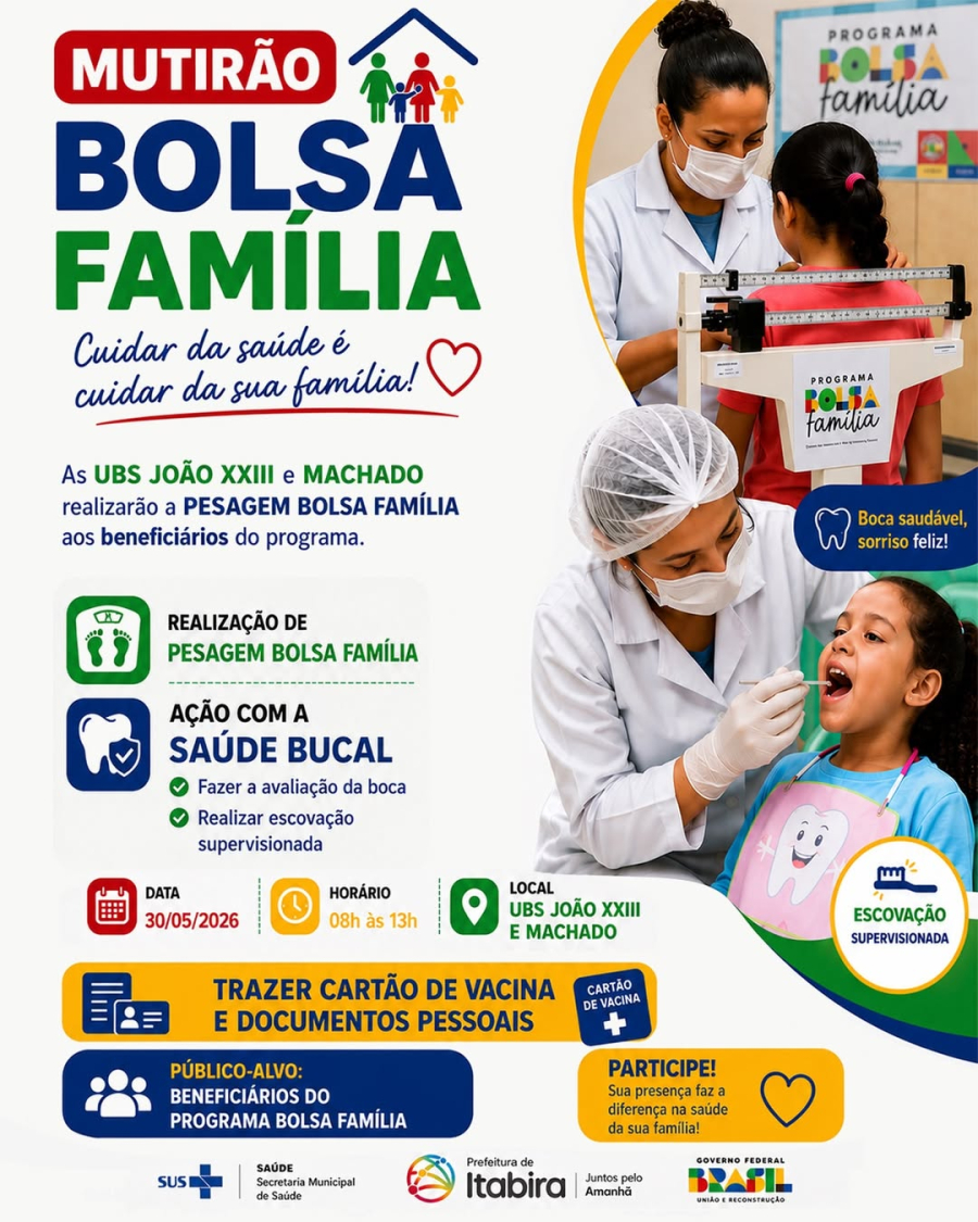 Mutirão do Bolsa Família une pesagem e saúde bucal nas UBS João XXIII e Machado neste sábado 30/05