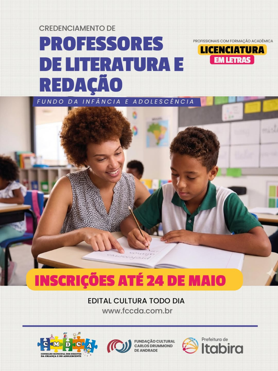 Oportunidade em Itabira: FCCDA abre credenciamento de professores de Letras para oficinas inspiradas na obra de Drummond