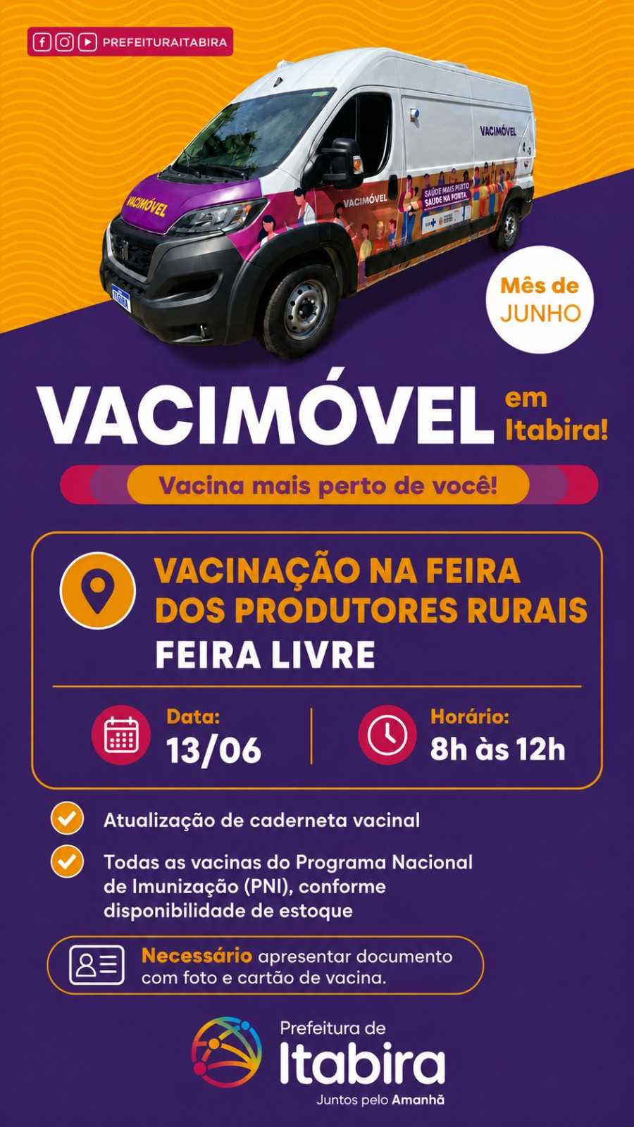 Vacimóvel leva vacinação à Feira dos Produtores Rurais neste sábado (13)